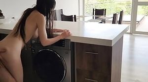 His sister in law needs help with the washing machine, he helps her disrobe and pokes her taut denim