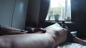 Waking to my tied cock tugged