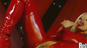 Light-haicrimson Brittany Andrews In crimson spandex Suit frigs Herself