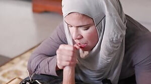 Hijab mass ejaculation - Green Card deep throat