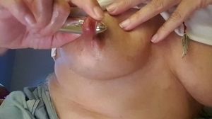 'nippleringlover vibrator in pierced nipple & pussy - extreme stretched nipple & pussy piercing'