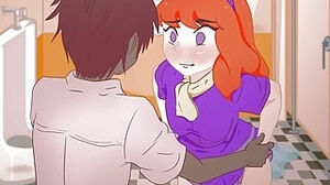 Redhead Daphne strips her undies in the rest room in front of an unknown man sans complexes ! Scooby-Doo. Manga porn animation