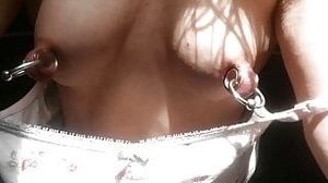 nippleringlover horny milf small boobs huge pierced nipples dangling nipple rings