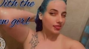 New girl in shower washing her tits and blue hair Preview of whatâ€™s cumming !