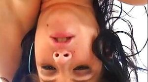 Dark haired mixed race slut sucks a fat cock and gets pounded in her asshole