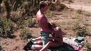 Horny busty slut gets pussy fucked by muscular stud in the great outdoors