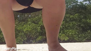 Obese fat enormous cunt peeing on beach outdoor